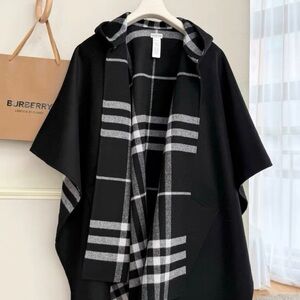 Burberry Black and Gray Hooded Cape